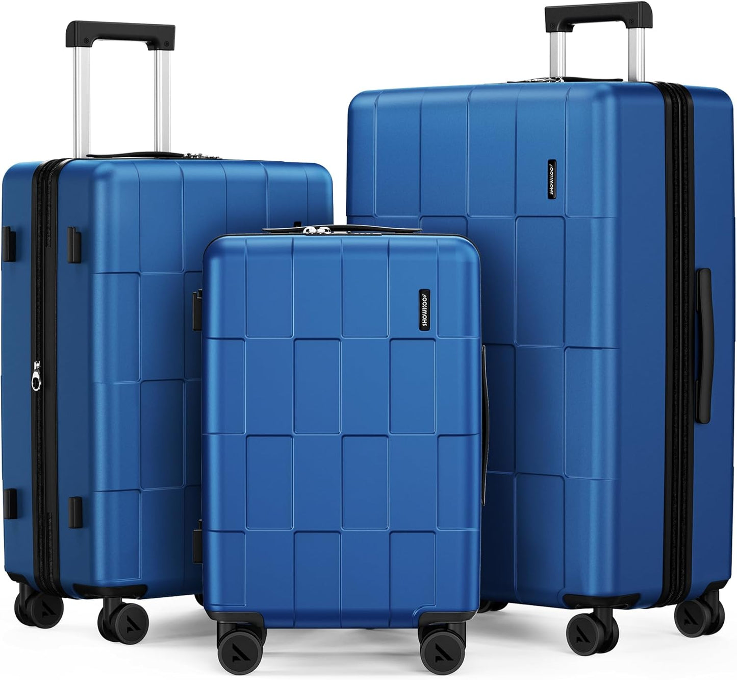 SHOWKOO Luggage Sets 3 Piece Hardside Expandable Lightweight PC Suitcase Sets with Double Spinner Wheels TSA Lock, Sea Blue
