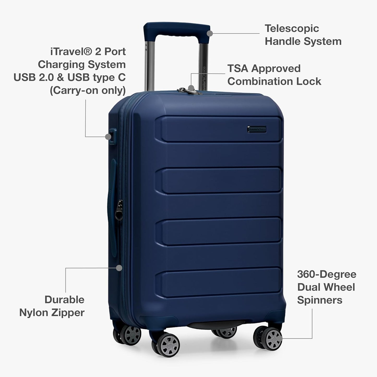 Traveler's Choice Pagosa Indestructible Hardshell Expandable Spinner Luggage, Navy, 30-Inch Large