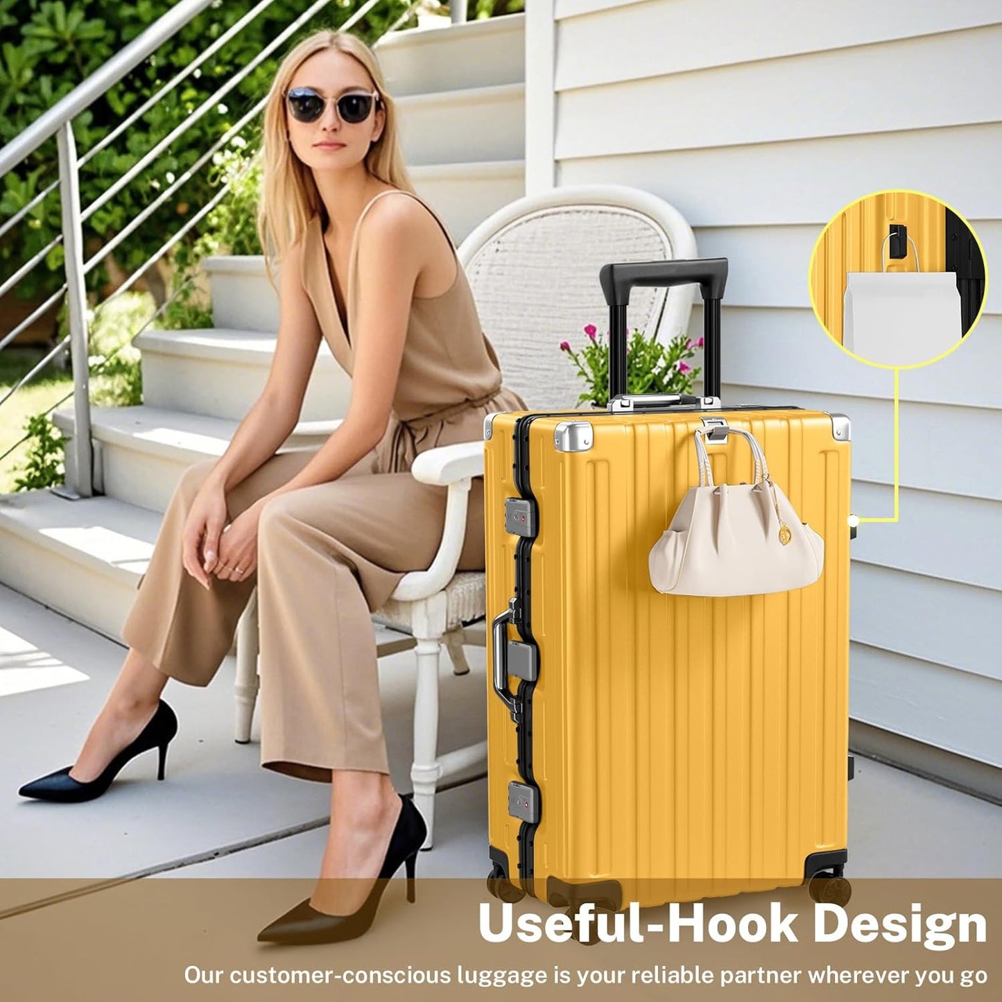 Krute Luggage 28 Inch Aluminum Frame Luggages TSA Lock No Zipper Checked Suitcase with Spinner Wheels Hard Shell Lightweight PC+ABS Large Suit Case