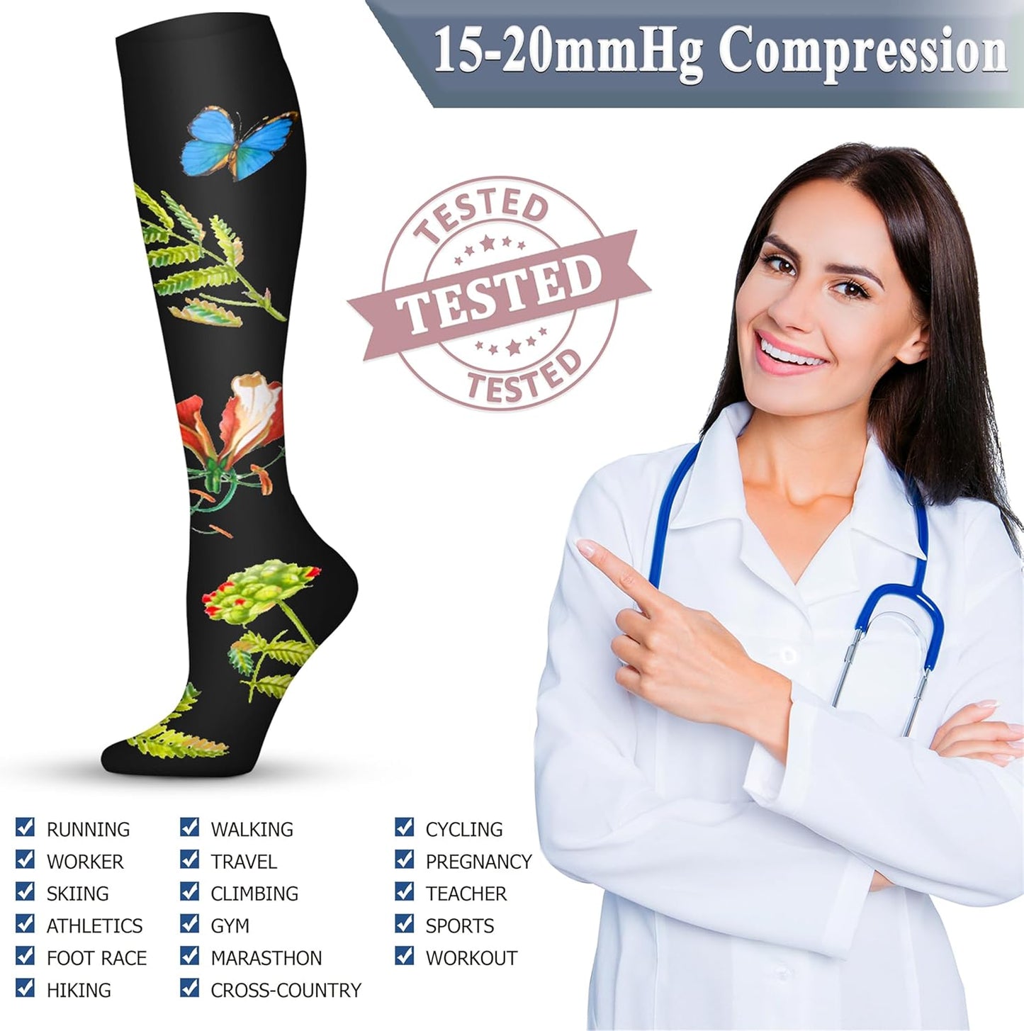 QUXIANG Copper Compression Socks for Women & Men Circulation (8 Pairs) - Best for Running Athletic Cycling - 15-20 mmHg