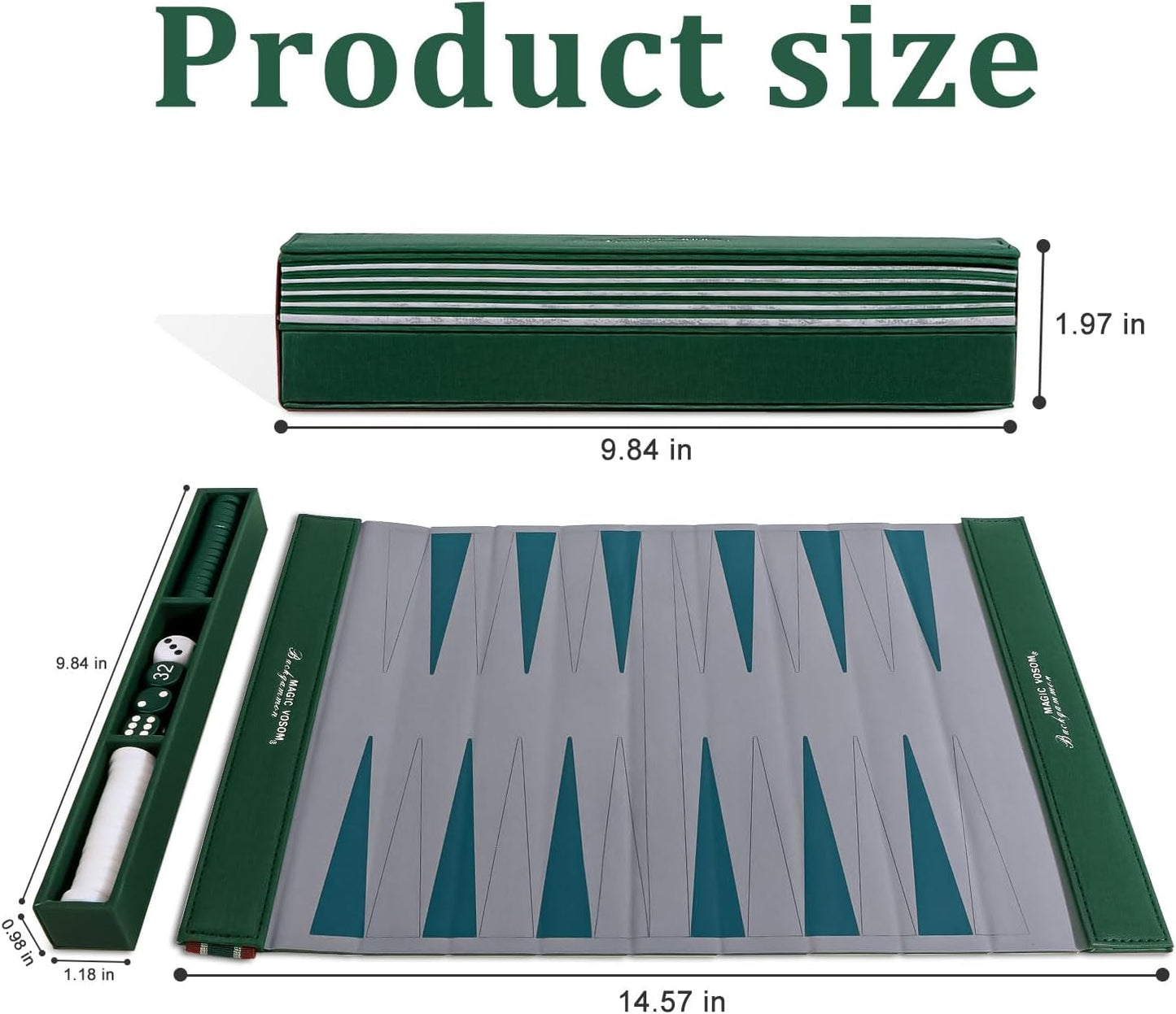 Backgammon Set for Adults | Travel-Friendly & Foldable with Wrinkle-Resistant Game Board | Compact for On-The-Go Play | Ideal Gift for Family & Friends-Green