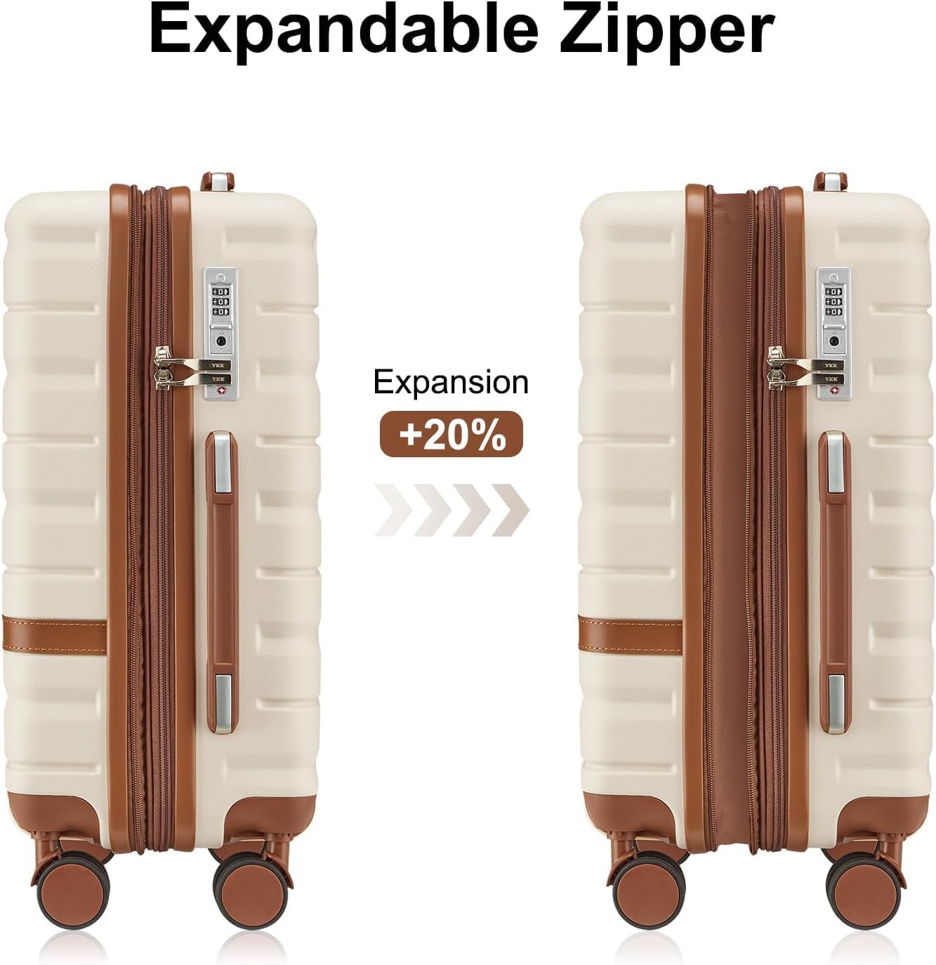 Carry On Luggage 3 Piece Lightweight Travel Luggage Set,22x14x9 Airline Approved,YKK Zippers Expandable Hard Shell Suitcase with Spinner Wheels TSA Lock (Beige, 3 Piece Sets (20/DB/TB))