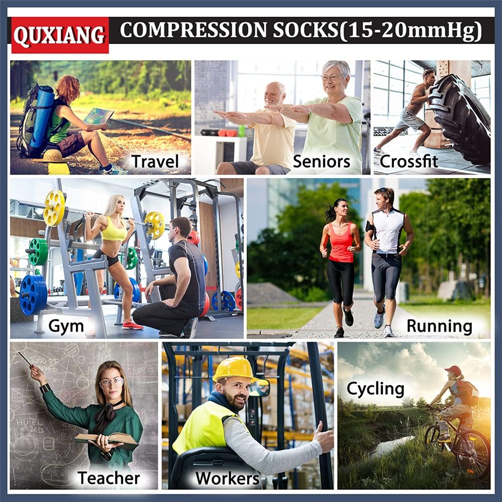QUXIANG Copper Compression Socks for Women & Men Circulation (8 Pairs) - Best for Running Athletic Cycling - 15-20 mmHg