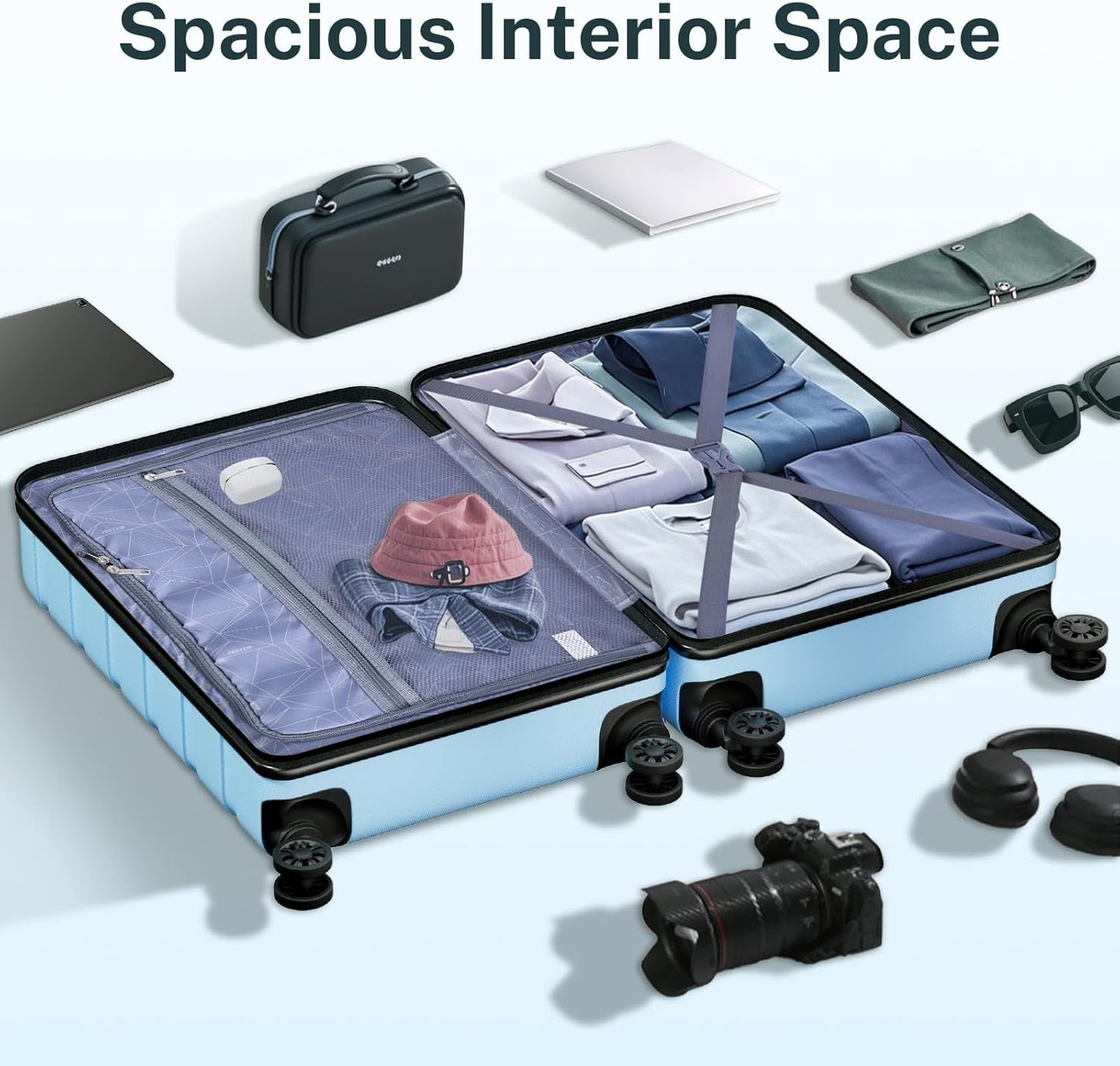 AnyZip Luggage Sets 4 Piece Hardshell Suitcase Set PC ABS Lightweight Travel Suitcases with 4 Double Spinner Wheels TSA Lock 20 24 28 32 Inch Light Blue