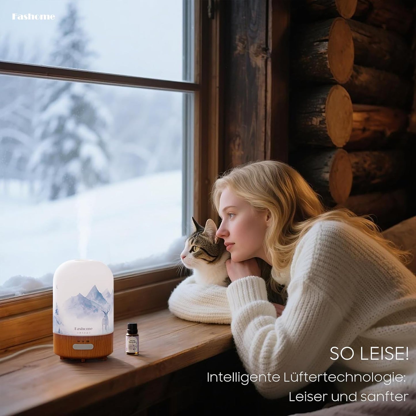 Essential Oil Diffuser with Lavender Oil, 100ml Ultrasonic Aromatherapy Humidifier, 6 in 1 Scent Vaporizer with Timer and Auto-Off (Winter-Lavender)