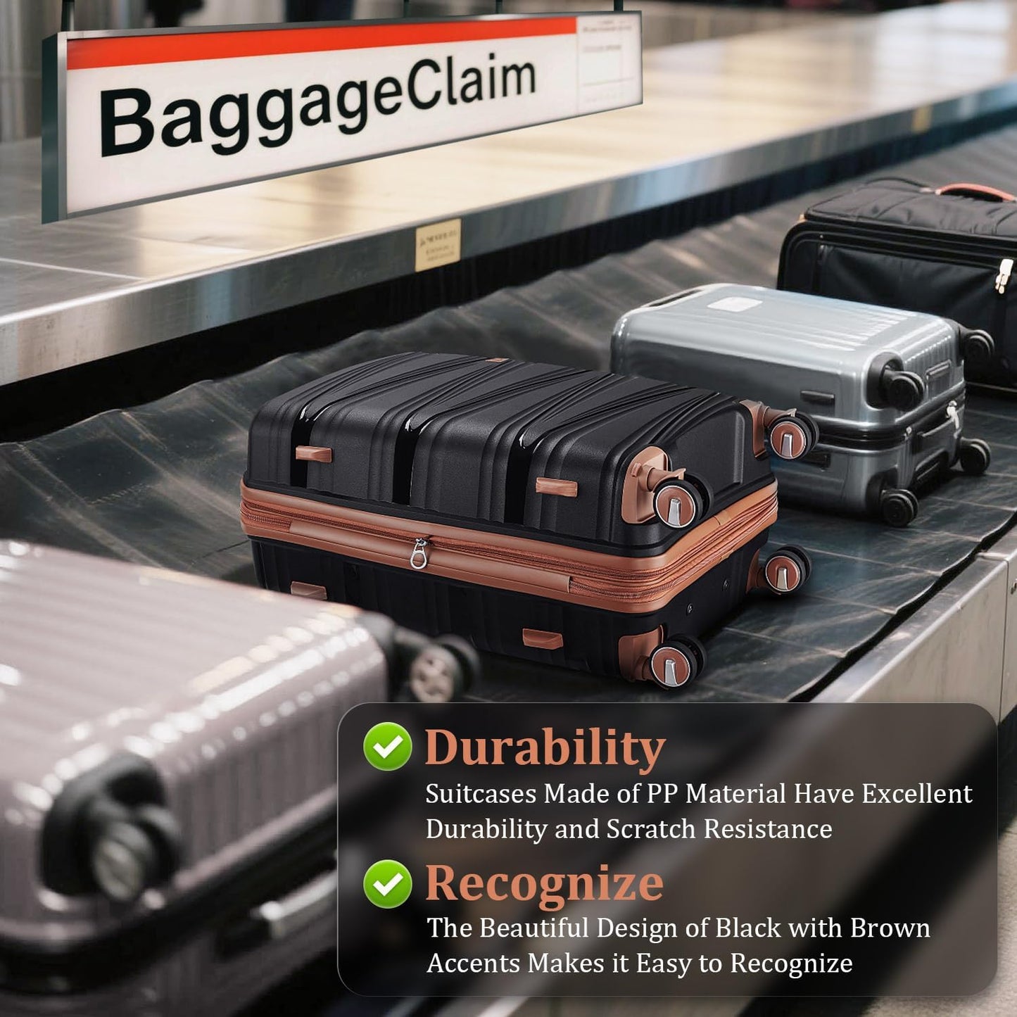 4-Piece Expandable Hardshell Luggage Set with TSA Lock (14/20/24/28) - Lightweight PP Suitcases, 360° Silent Spinner Wheels and Durable 100LB Handle for Air Travel (Black)