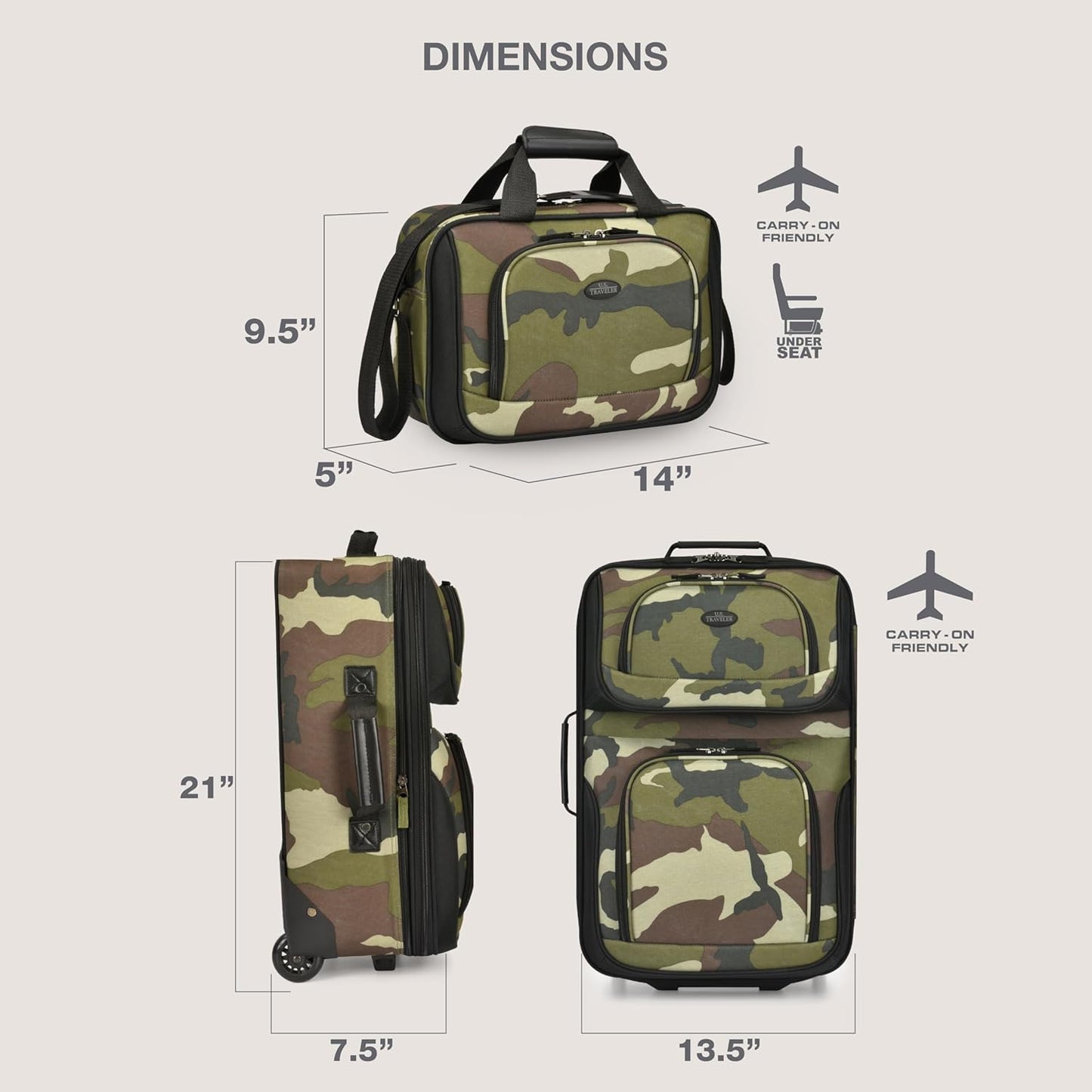 U.S. Traveler Rio Carry-on Luggage, Lightweight Softside Suitcase, Rolling 20" Carry On Luggage