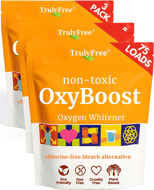 Truly Free OxyBoost - Oxygen Whitener & Clothes Stain Remover Laundry Detergent Powder with Sodium Percarbonate - Brightens Whites & Safe for Colors - Non-Chlorine, Gentle Yet Powerful - Pack of 3