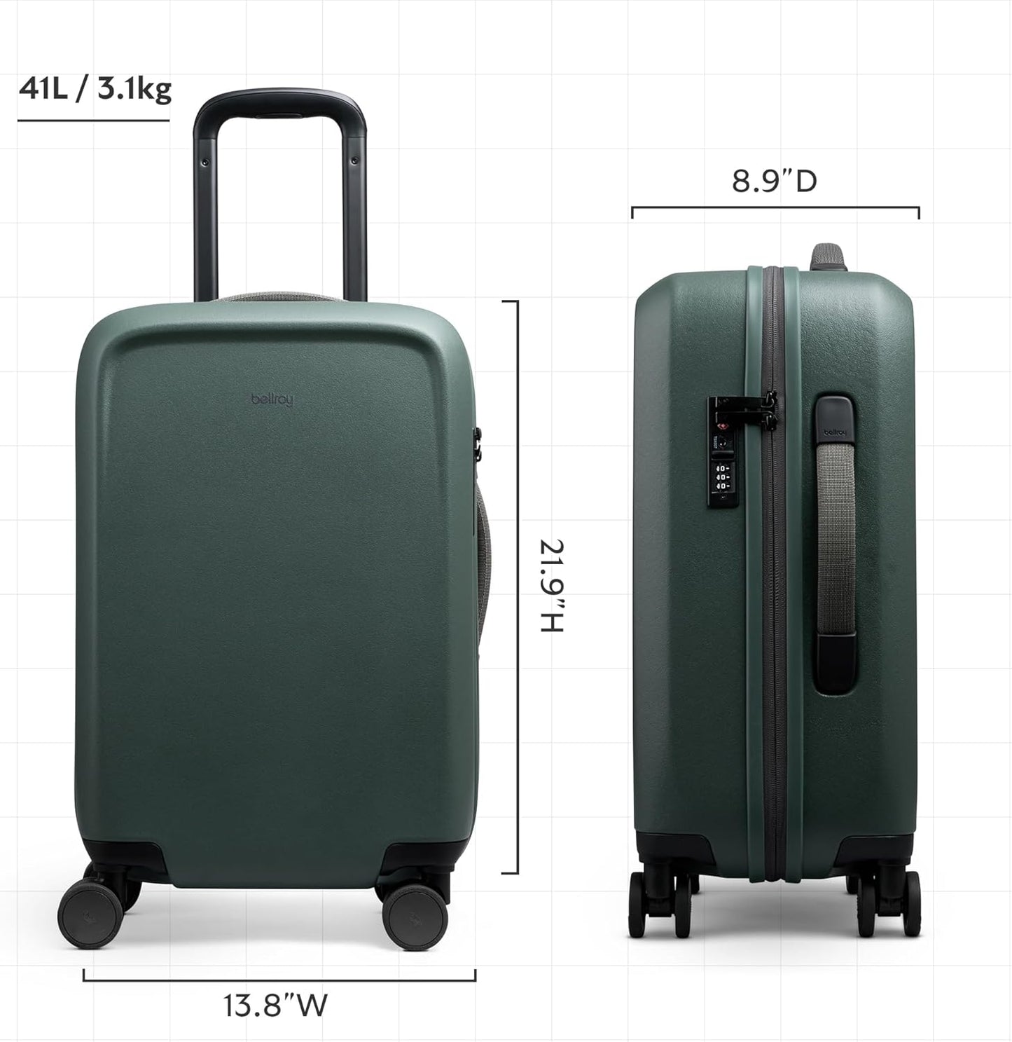 Bellroy Transit Carry-On (41L carry-on luggage, with hard shell and removable packing cells) - Everglade