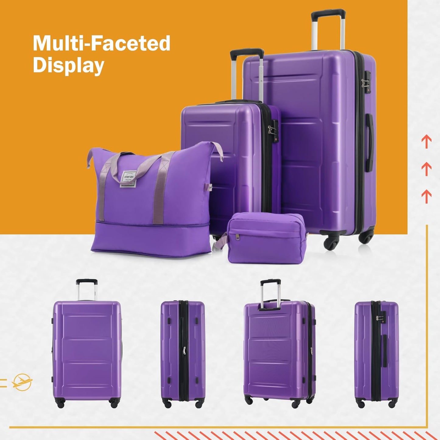 Merax Luggage Sets 2 Piece Suitcase Set, Hardshell 20 IN & 28 IN Suitcase Set with Duffel Bag, Travel Suitcases with Spinner Wheels and TSA Lock(Purple)