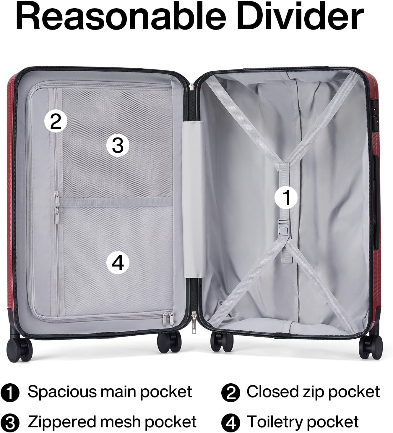 Hanke Luggage Sets 3 piece Carry On Luggage with Wheels PC Hard Shell Suitcases Lightweight Checked Tsa Luggage Extra Large Travel Suitcase Woman Men 20/24/29 Inch（Burgundy）