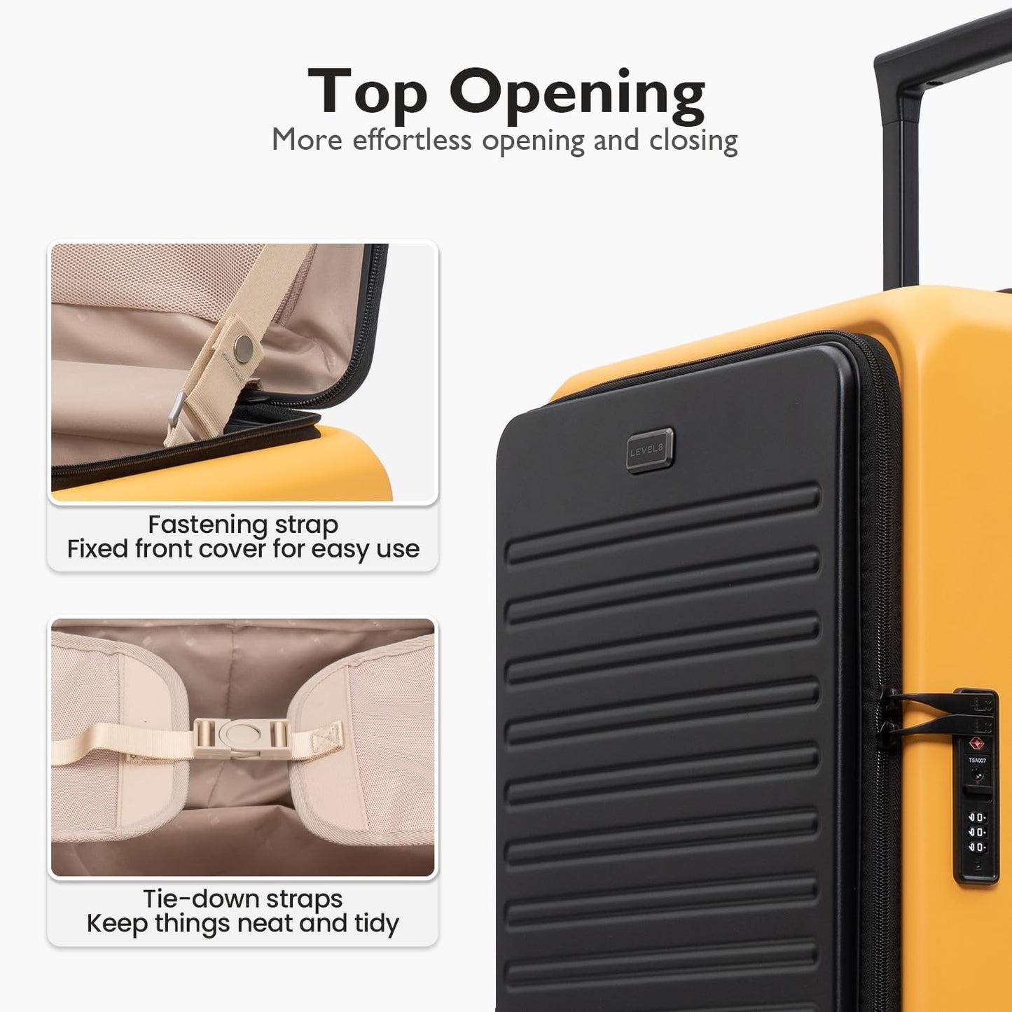 LEVEL8 Top Opening Carry on Luggage Hardshell, Large Suitcases with Wheels Airline Approved, Expandable Luggage with Spinner Wheel for Men Women, 20 Inch, Yellow