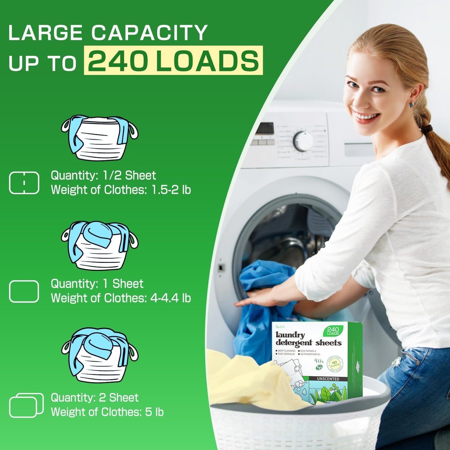 Soulink Laundry Detergent Sheets Unscented 480 Loads (2 pack)，Eco Friendly Detergent Sheets for Travel & Home - No Plastic Jug Liquidless Soap Strips, Plant-based, Hypoallergenic.