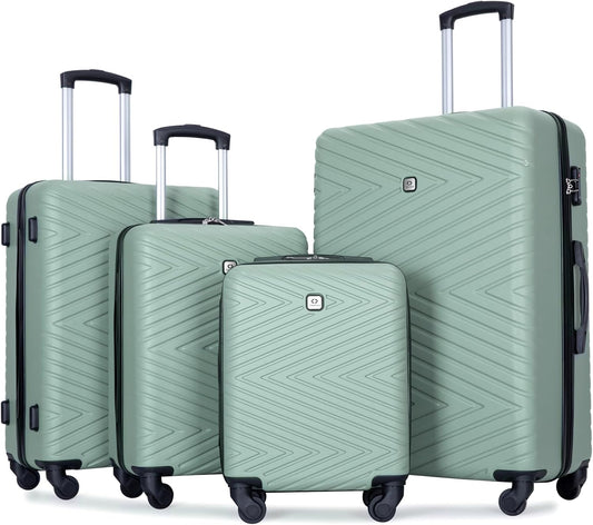 4-Piece Hardside Luggage Set with TSA Lock, Lightweight ABS Suitcases With Spinner Wheel, 16/20/24/28 inch, Olive Green