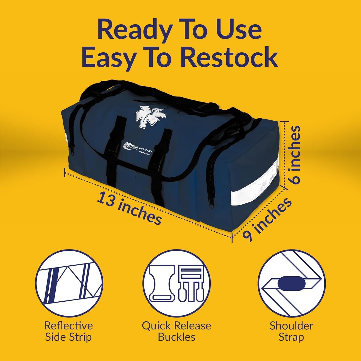 MFASCO First Aid Kit - Fully Stocked Portable Reflective Bag -First Responder Emergency Response Kit-for Natural Disaster Preparedness-Customizable Storage-Includes 415 Pcs First Aid Supplies- Blue