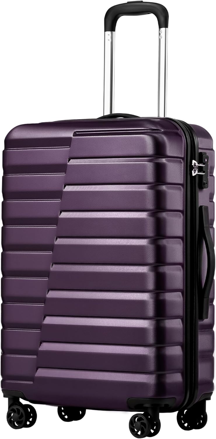 Coolife 20-Inch Small Carry on Hardside PC+ABS Spinner TSA Lock Telescopic Luggage Handle（20in-purple）