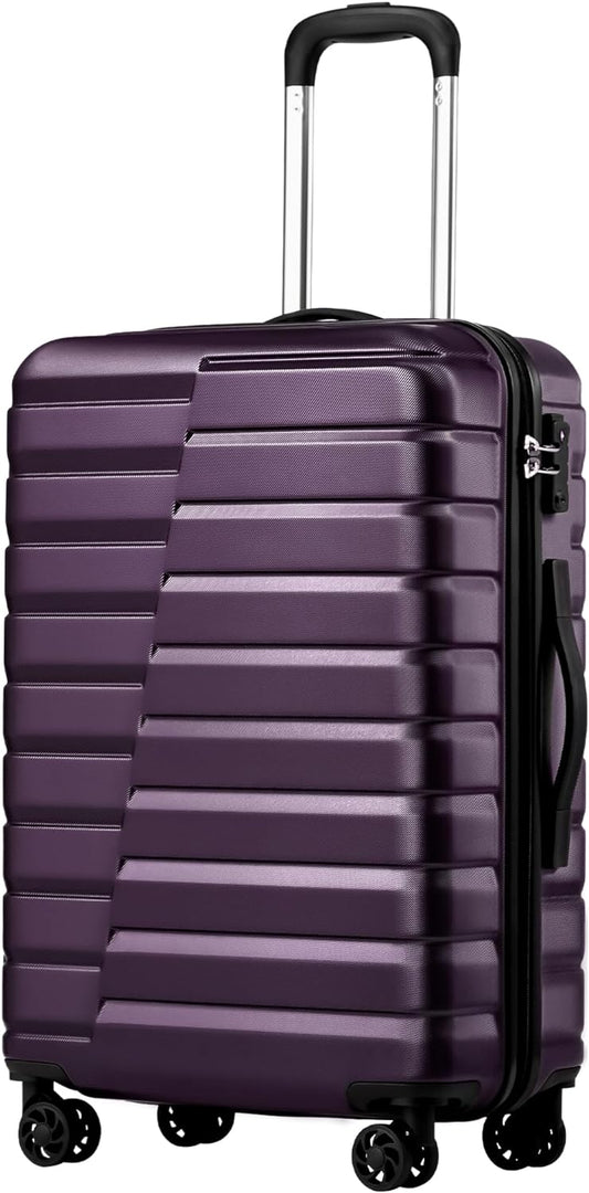 Coolife Medium Luggage Hardside Carry On with Spinner Wheels TSA Lock Telescopic Handle 24inch-Purple