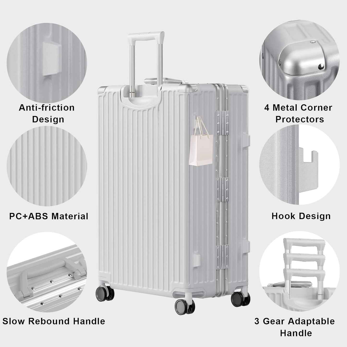 AnyZip Luggage Sets 2 Piece Aluminum Frame Carry On and Checked Suitcase PC ABS Hard Shell TSA Lock No Zipper(Silver, 20/28)
