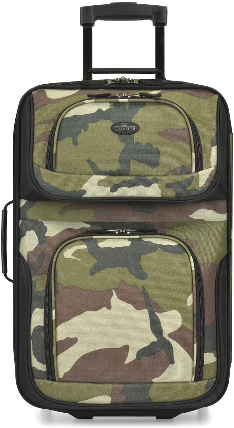 U.S. Traveler Lightweight Rolling 20" Carry On Luggage Softside Suitcase, Camouflage, 2-Wheel Single