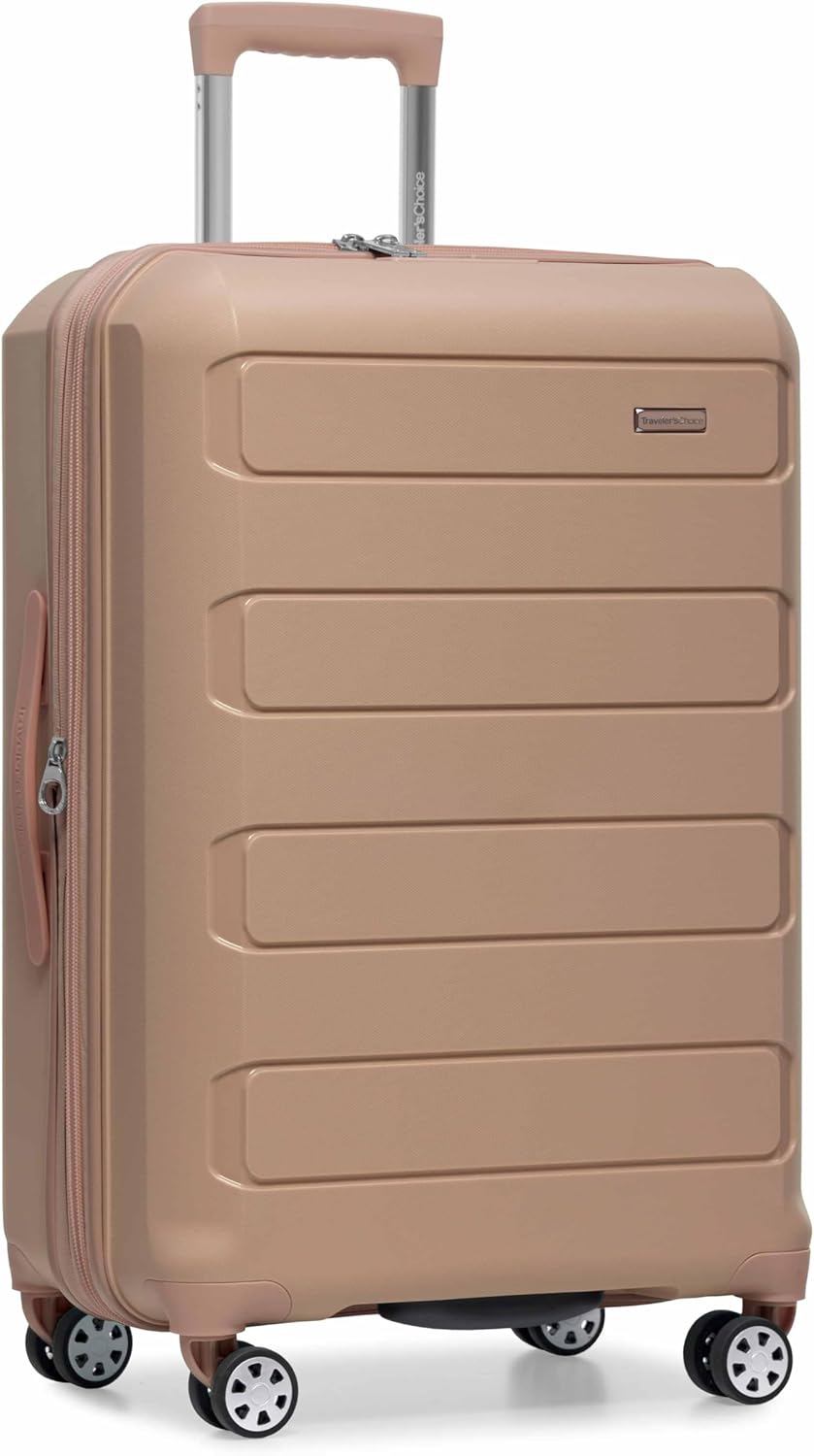 Traveler's Choice Pagosa Indestructible Hardshell Expandable Spinner Luggage, Latte Beige, 2-Piece Set (22/26)