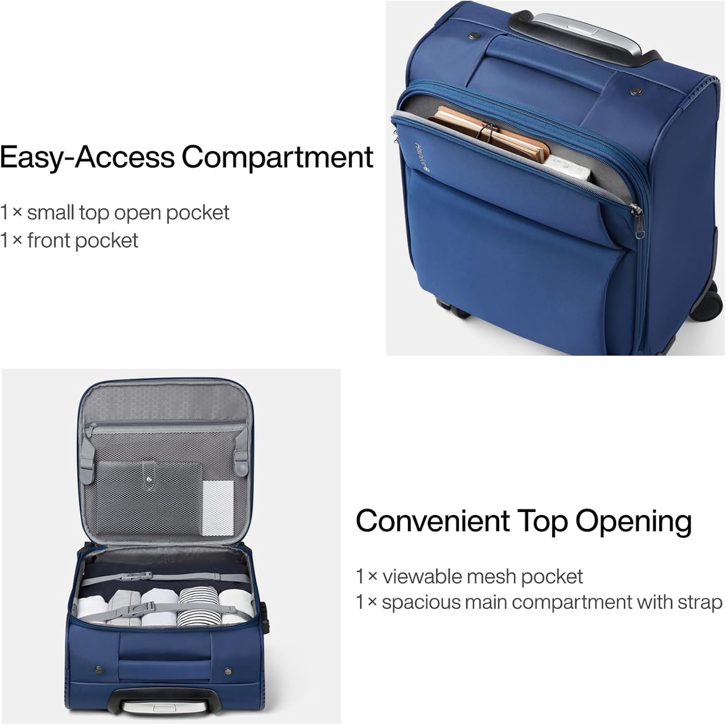 Hanke 16 Inch Underseat Carry On Luggage with Spinner Wheels Airline Approved, Small Rolling Suitcase Softside Underseater Lightweight TSA Travel Roller Suitcase Carry-On Bag(Blue)