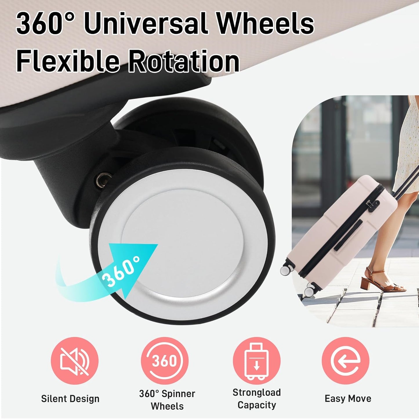 Merax Luggage Sets 3 Piece, Suitcases with Spinner Wheels, Lightweight Travel Luggage with Lock, ABS Hardshell Suitcase Set 20/24/28 IN,Light Pink