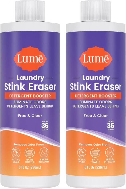Lume Laundry Stink Eraser - Detergent Booster & Sink Soak - Eliminates Body Odor In Clothes - Odor Blasting Enzyme Blend - Makes Your Detergent Work Better - Free And Clear - 8 fluid ounces (2 Pack)