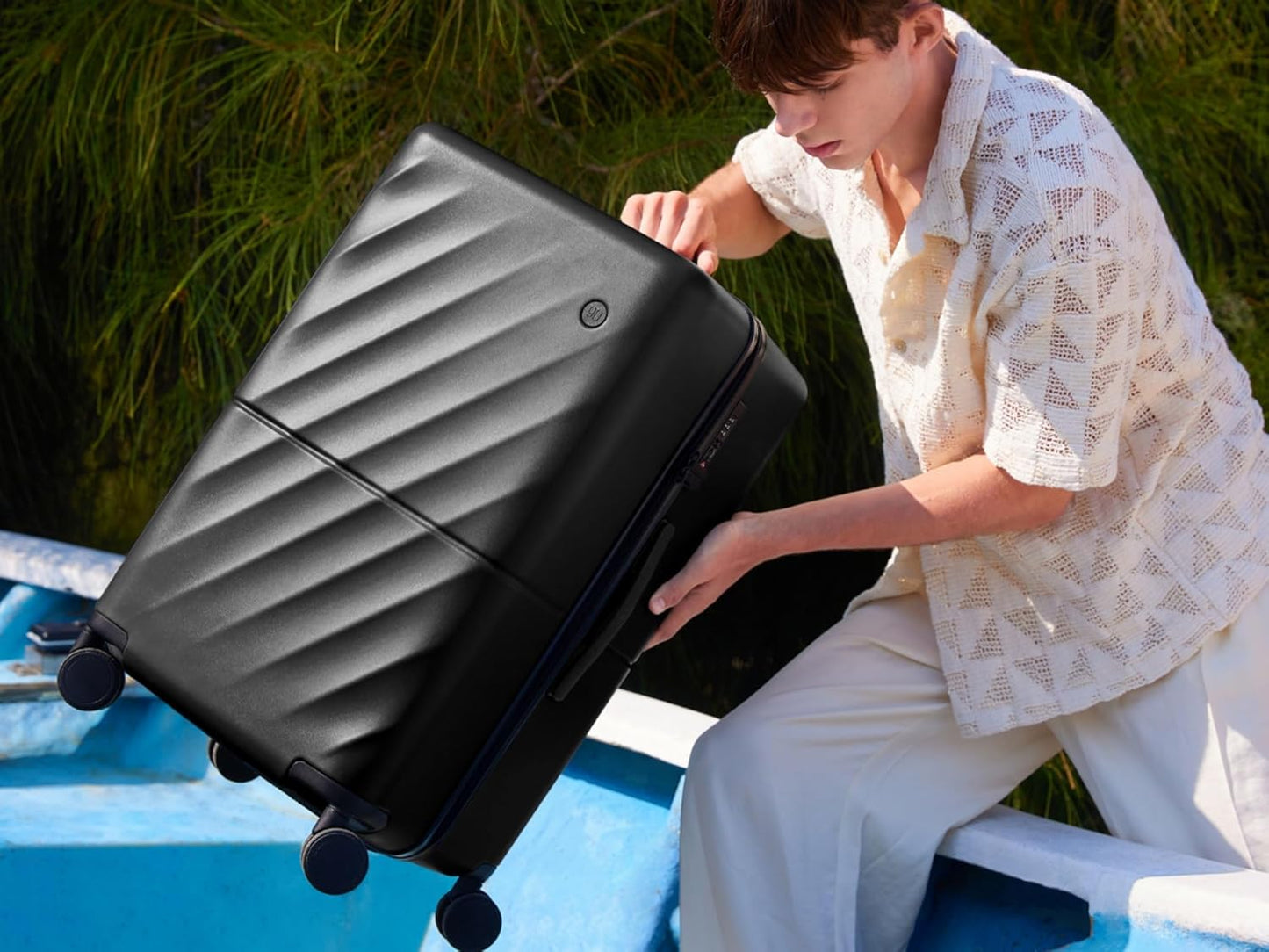 NINETYGO Trunk Luggage 26 Inch, Medium Checked Luggage with Double Spinner Wheels, Anti-Burst Zipper, Hard Case PC Suitcase, Lightweight Travel Luggage, TSA Approved (Onyx Black, Hudson)