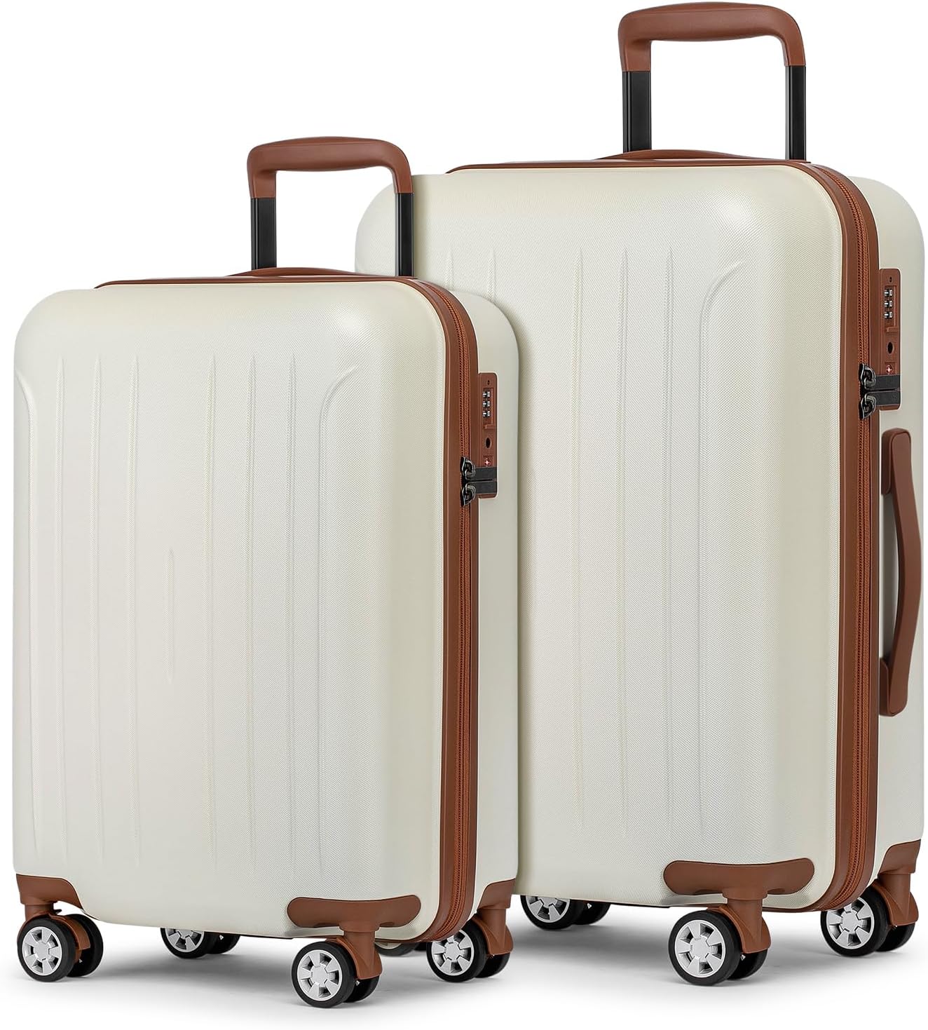 KYME Luggage Sets 2 Piece Hardshell 20"/24" Suitcase with Double Spinner Wheels Hardside Suitcases Sets with TSA Lock PC+ABS Travel Luggage (Beige, 2Pcs Set(20"/24"))