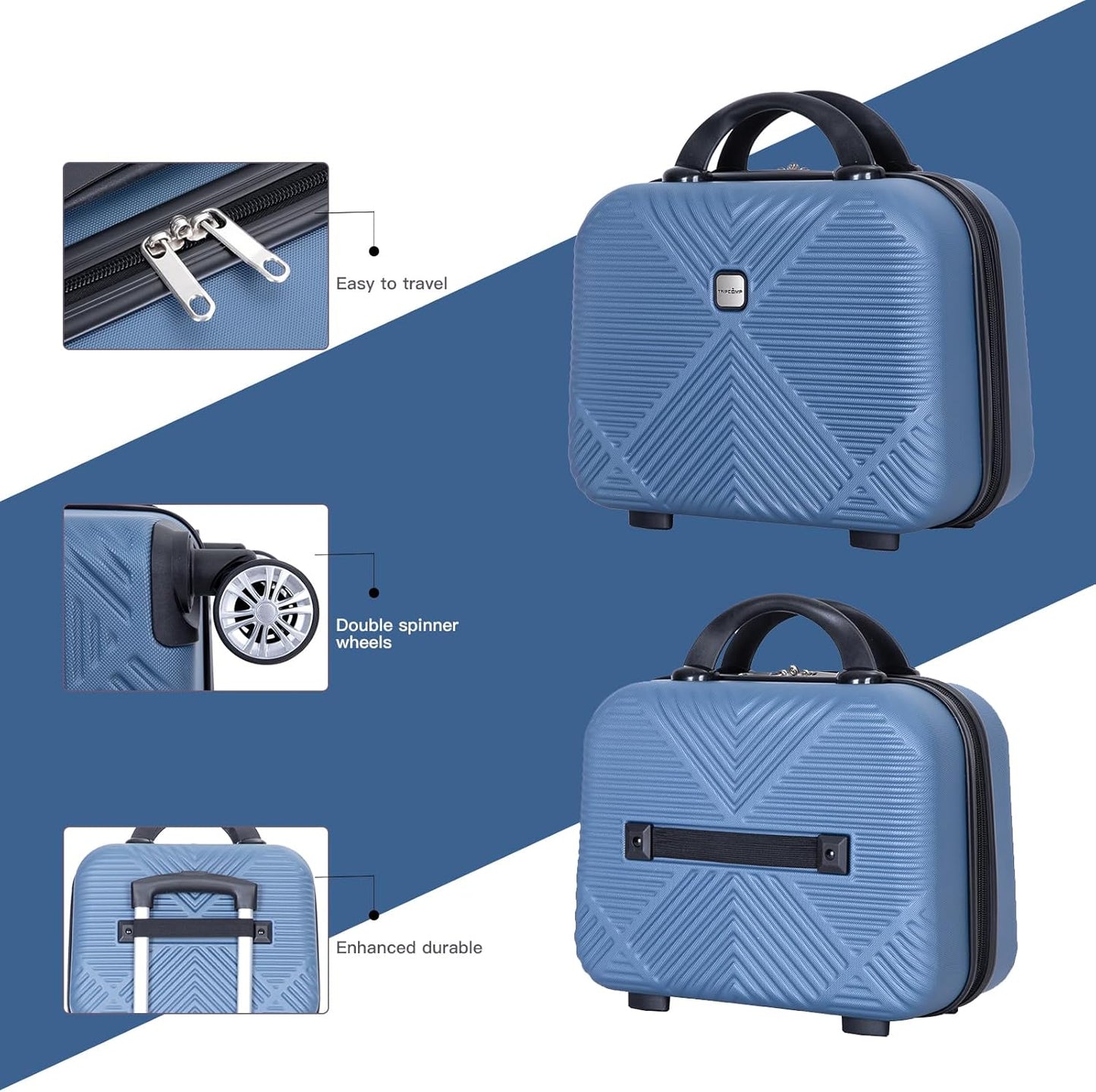 2 Piece Carry on Luggage Set, Airline Approved 20 Inch Luggage with Cosmetic Case Hard Shell Suitcase with Spinner Wheels, Dark Blue