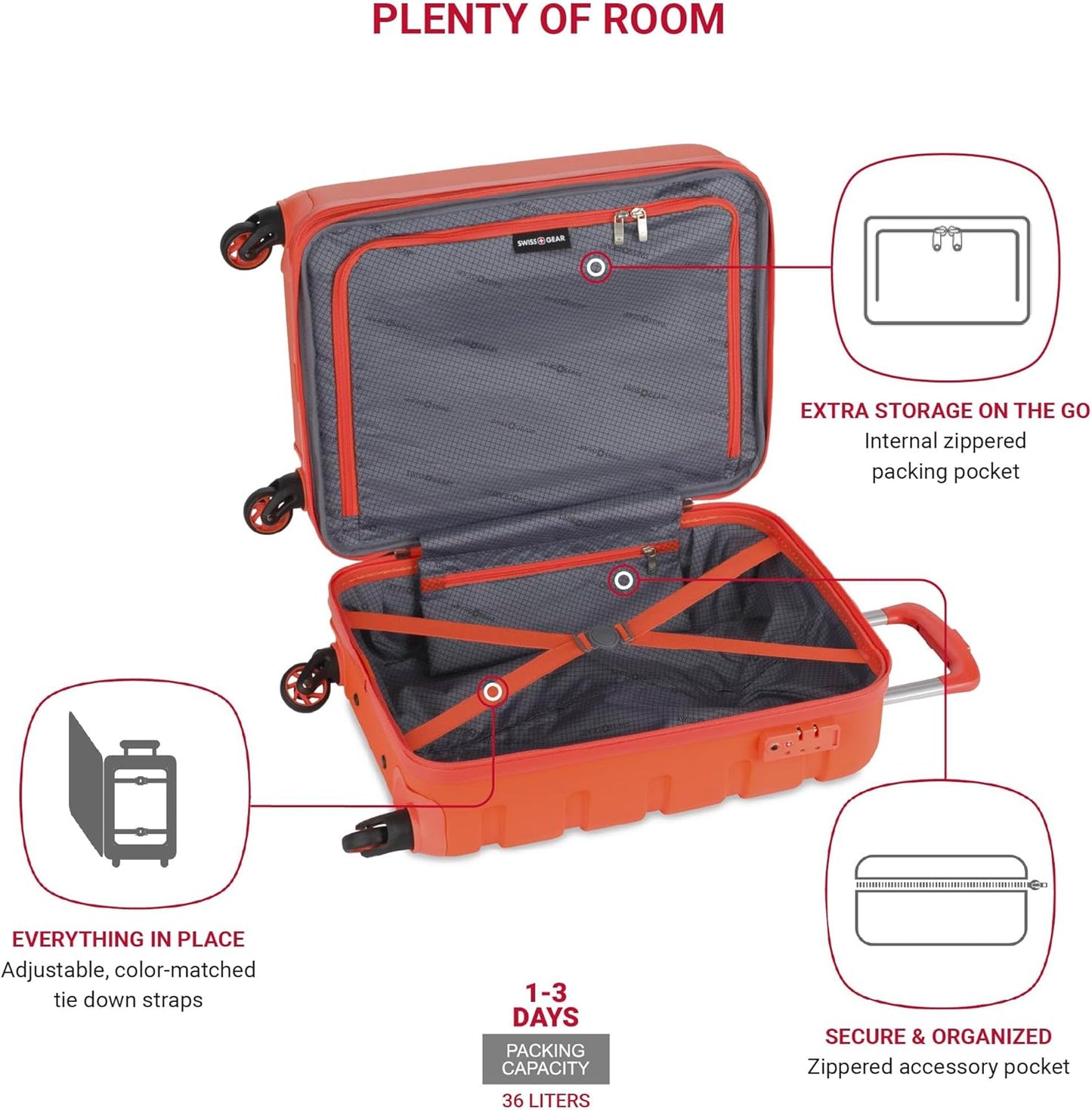 SwissGear 7366 Signature Hardside Expandable Luggage with Spinner Wheels, TSA Lock, Cup-Holder, Orange, Carry-On 19-Inch