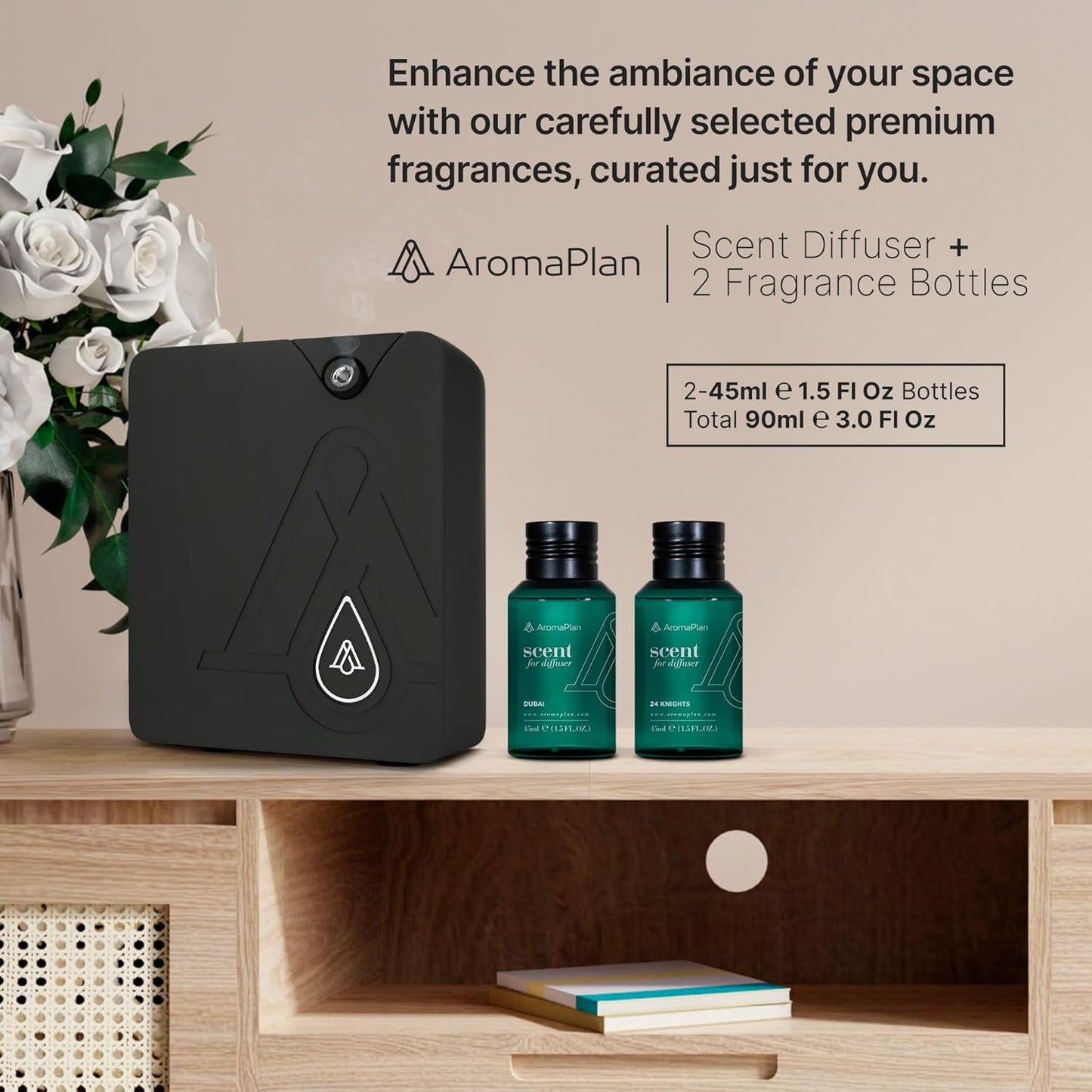 AromaPlan Smart Scent Air Machine for Home + 2 Fragrances– Smart Cold Air Technology, Hotel Collection Diffuser, Waterless Whole House Scent Diffuser with Top Picks Fragrance Kit, Black