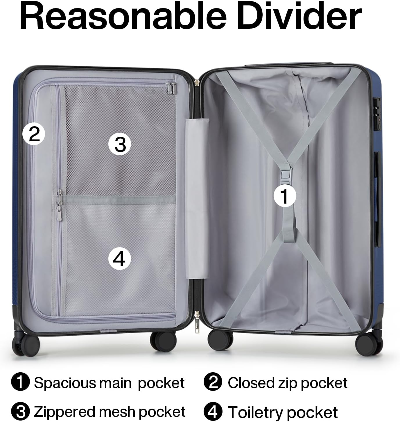 Hanke 24 Inch Luggage Suitcases With Spinner Wheels Lightweight PC Hard Shell Rolling Suitcase With Travel Locks,Checked-Medium 24-Inch(Dark Blue)