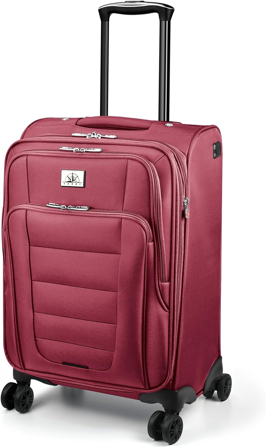 Verdi Softside Expandable Carry-On Luggage with Spinner Wheel USB Port Lightweight (Burgundy, 20-Inch Carry-On)