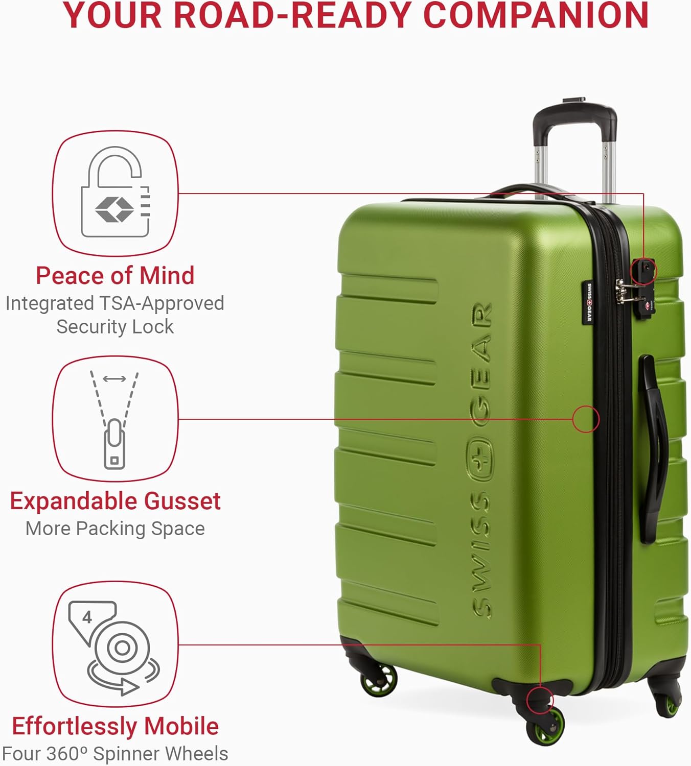 SwissGear 7366 Signature Hardside Expandable Luggage with Spinner Wheels, TSA Lock, Green, Checked-Medium 23-Inch