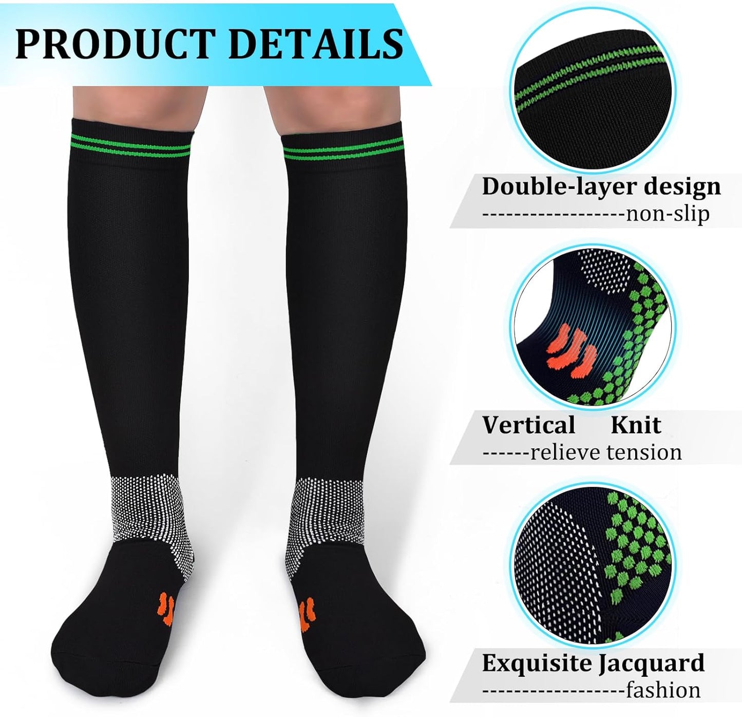 30-40mmHg Medical Graduated Compression Socks for Women&Men Circulation-Compression Stockings-Knee High Socks for Support,Hiking,Running
