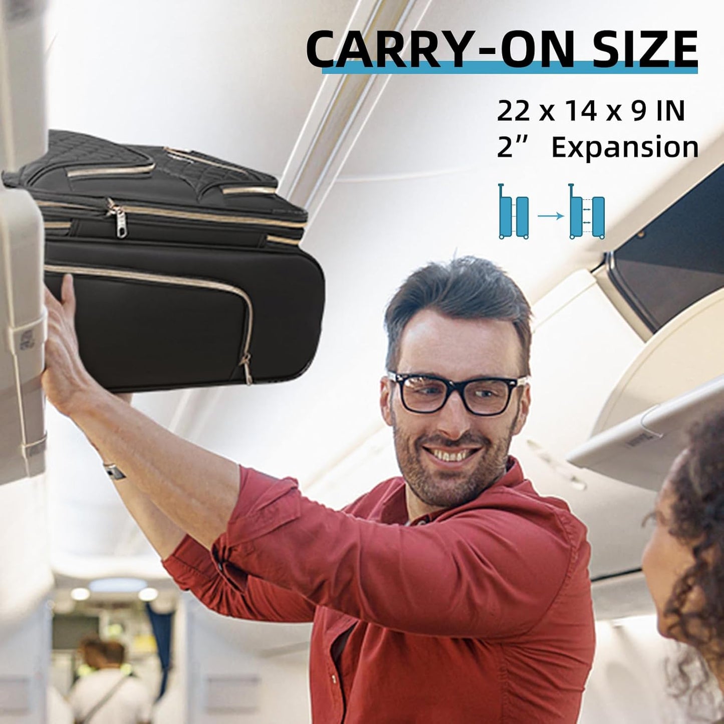 LARVENDER Softside Carry On Luggage 3 Piece, Expandable Carry On Luggage 22x14x9 Airline Approved 20-inch Carry on Suitcase with Spinner Wheels for Men Women, TSA Lock, Black (20/BP/TB)