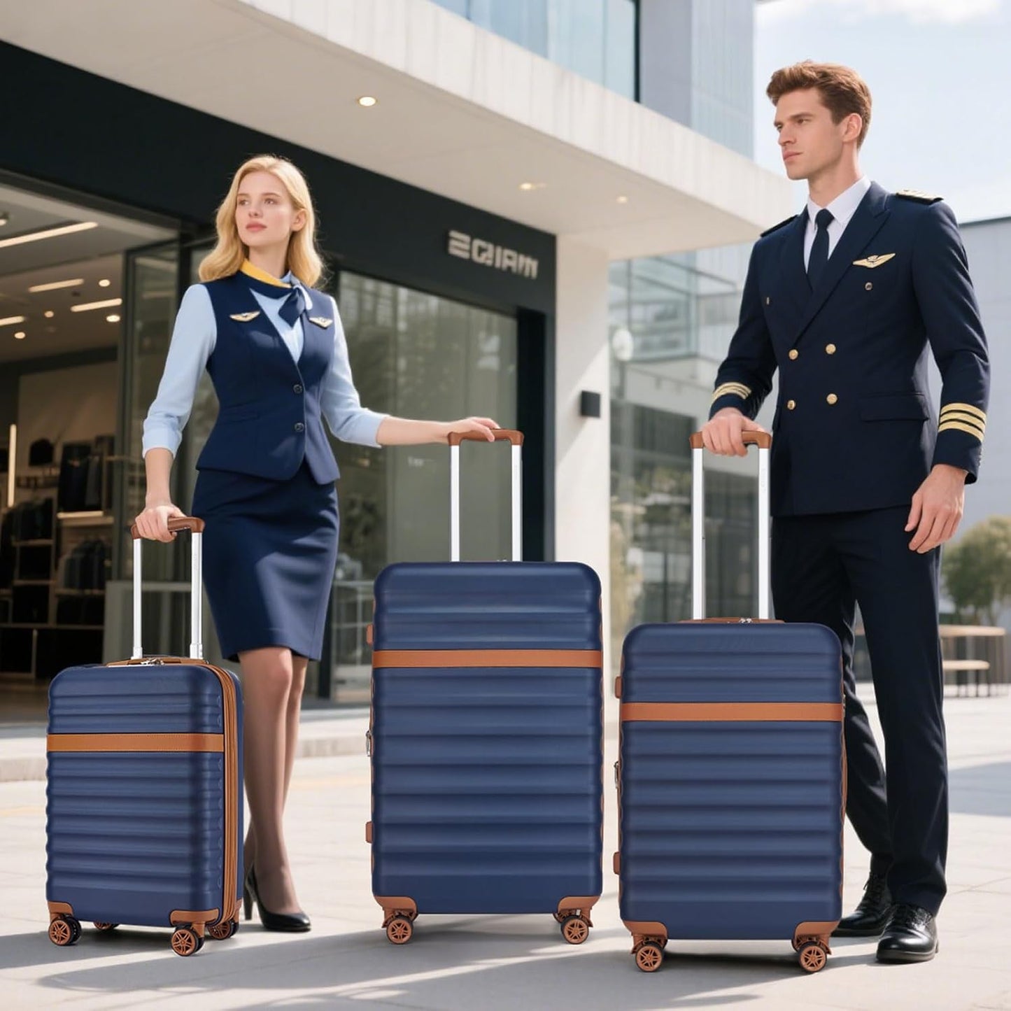 Kono Luggage Set 3 Pieces Expandable PC ABS Durable Suitcase Hardside with Double Spinner Wheels Tsa Lock Navy(20in/24in/28in)