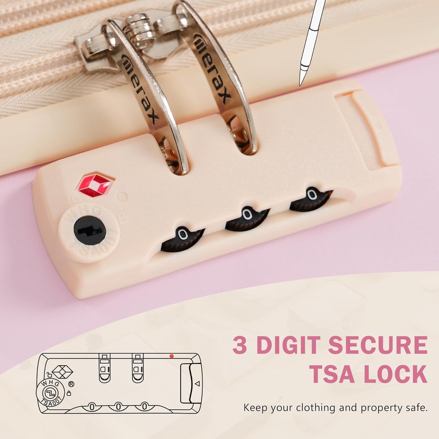 Merax 3 Piece Luggage Sets, Hardside Lightweight Carry on Suitcase,Durable Expandable Luggage with Travel Bags Spinner Wheels and TSA Lock,Pink