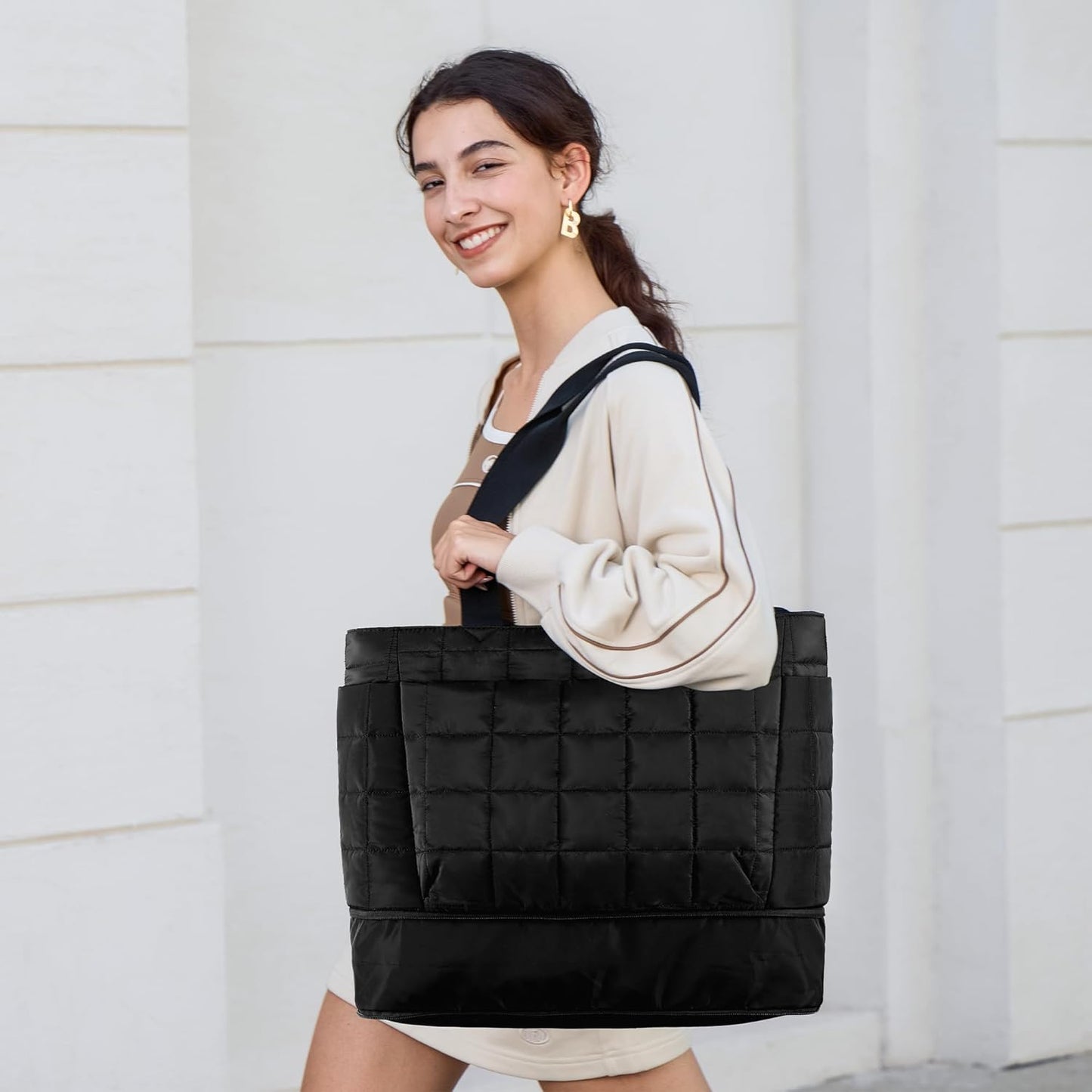 befen Laptop Tote Bag for Women Work, Travel Tote Bags Nurse Puffer Quilted Handbags, Lightweight Waterproof Beach Purse