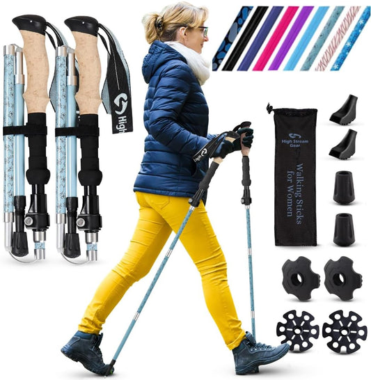 Walking Sticks for Men & Women - 14.5" Foldable Hiking Poles for Backpacking, Exercising and Traveling, Set of 2 Aluminum Nordic Collapsible Trekking Poles