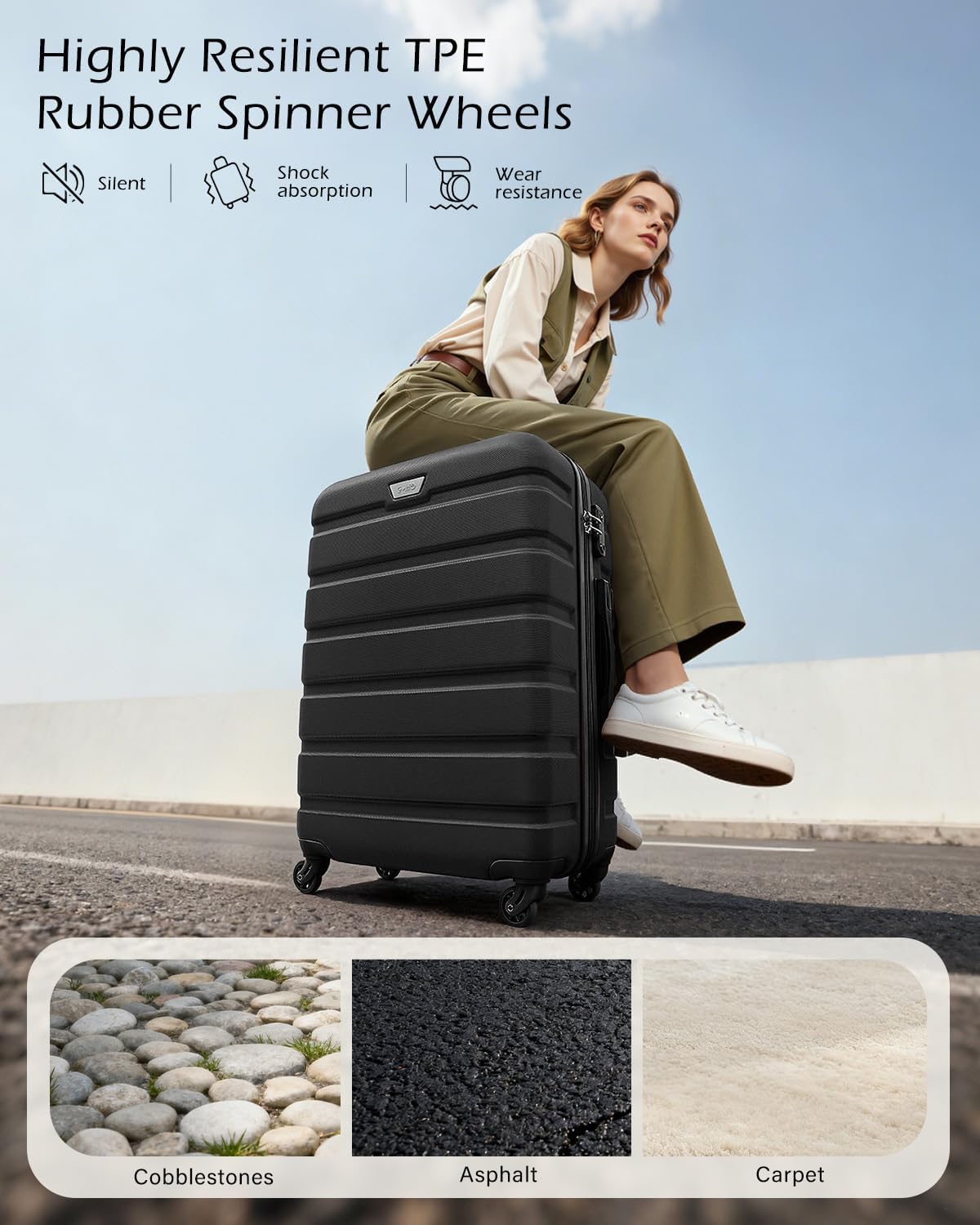 Coolife Luggage 3 Piece Set Suitcase Spinner Hardshell Lightweight TSA Lock (black, 3 piece set(20in24in28in))