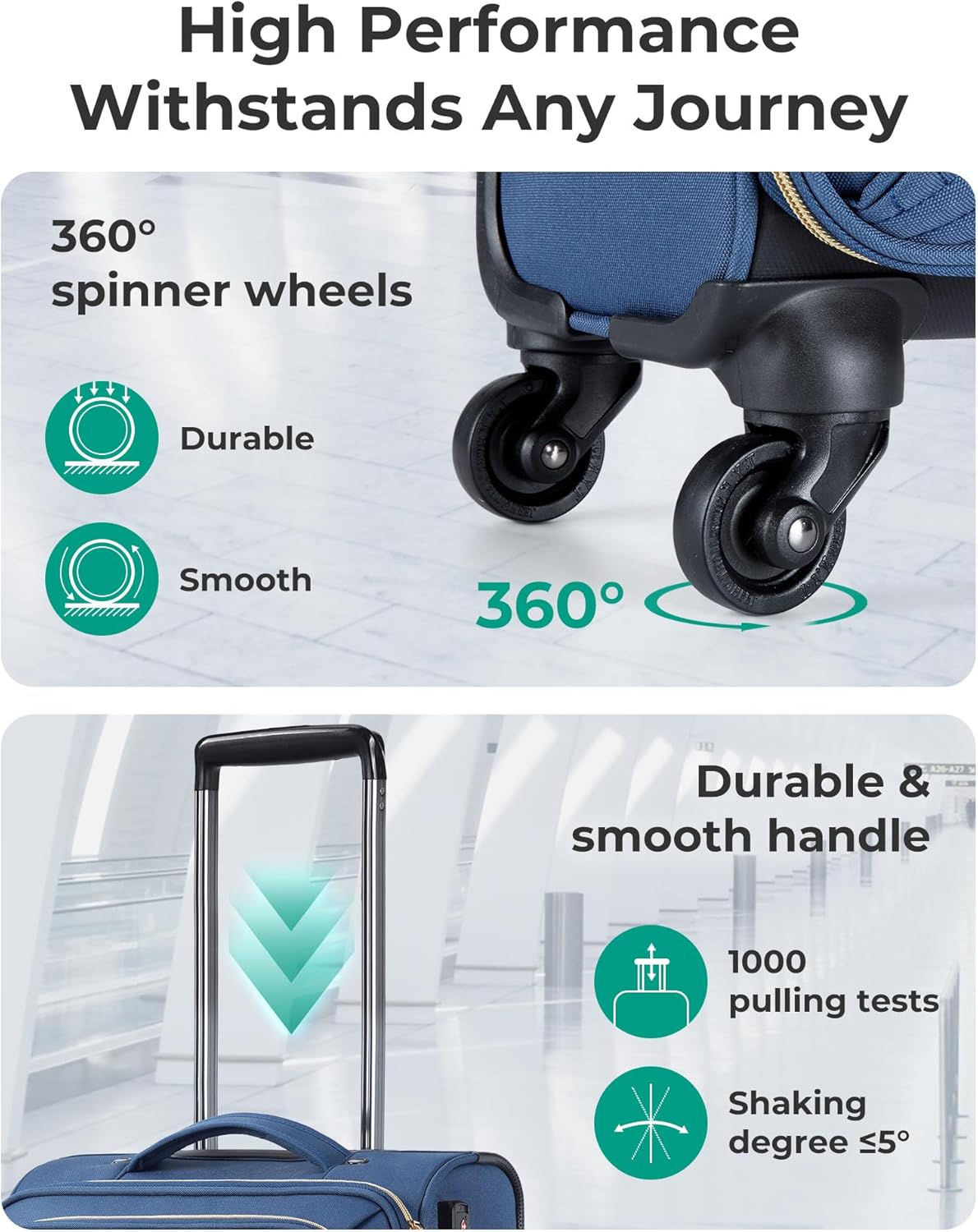 BAGSMART Underseat Carry On luggage Airline Approved, 16-inch Small Softside Underseater Travel Suitcase with Spinner Wheels Overnight Bag Small Rolling Carry-on for Women Men Weekender, Navy Blue