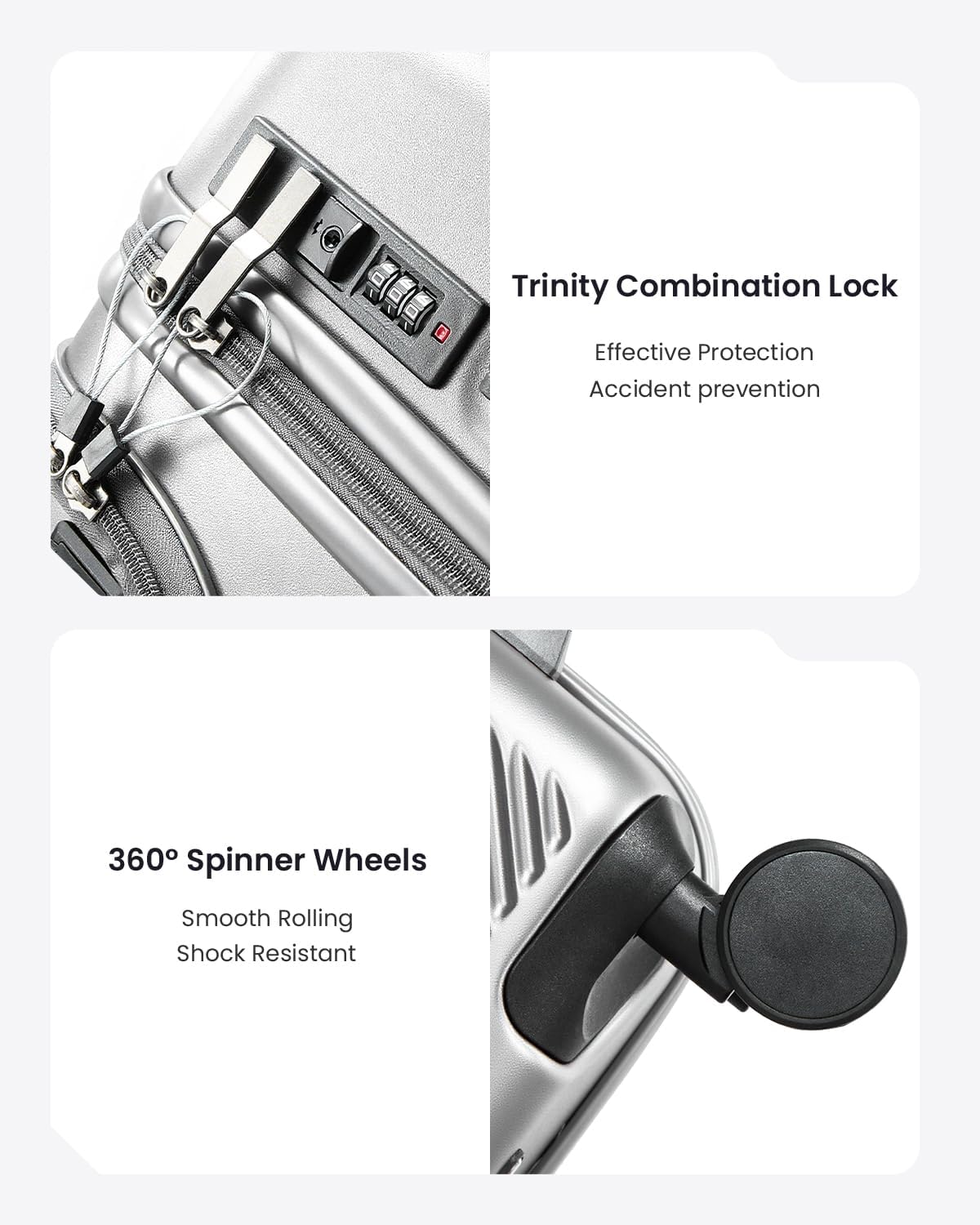 UrbanExplorer 20 Inch Carry-On Luggage with Front Opening, Cup Holder & USB Port, Lightweight ABS+PC Hardshell Spinner Suitcase, Airline Approved, 360° Wheels, Sliver