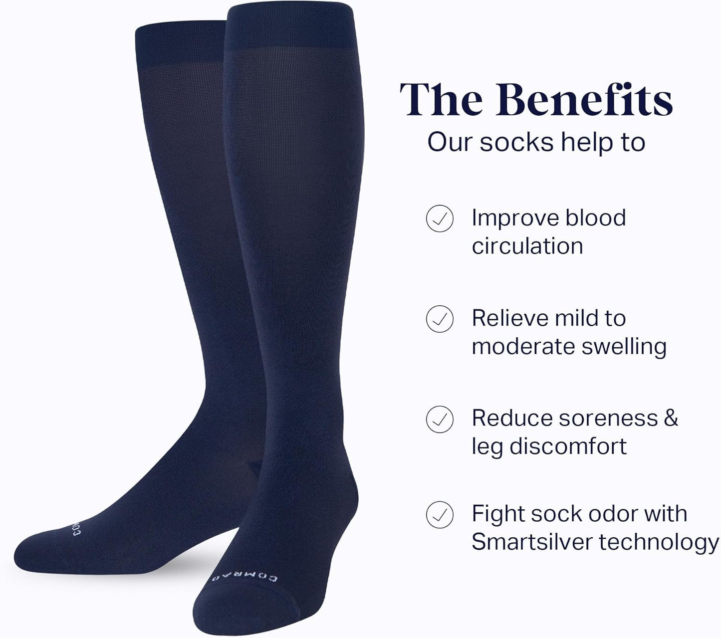 Comrad Nylon Knee High Socks - 15-20mmHg Graduated Compression Socks - Soft & Breathable Support Unisex Socks