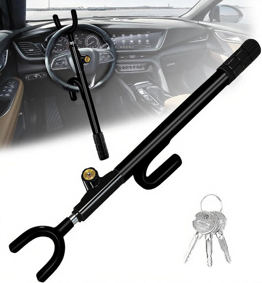 Steering Wheel Lock,Heavy Duty Anti-Theft Car Device,Adjustable Length Locking with 3 Keys Universal Fit for Cars Trucks Vans and SUVs (Black)
