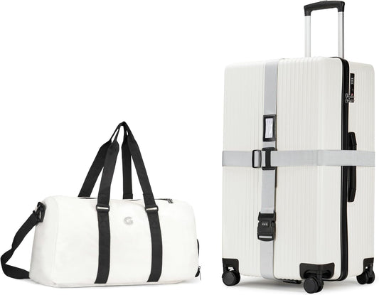 PRIMICIA ginzatravel Suitcase, 28 inch suitcase with wheel & Travel Bag & Suitcase Strap, Scratch resistant texture Lightweight PC material, TSA lock (Star Silver (combination))