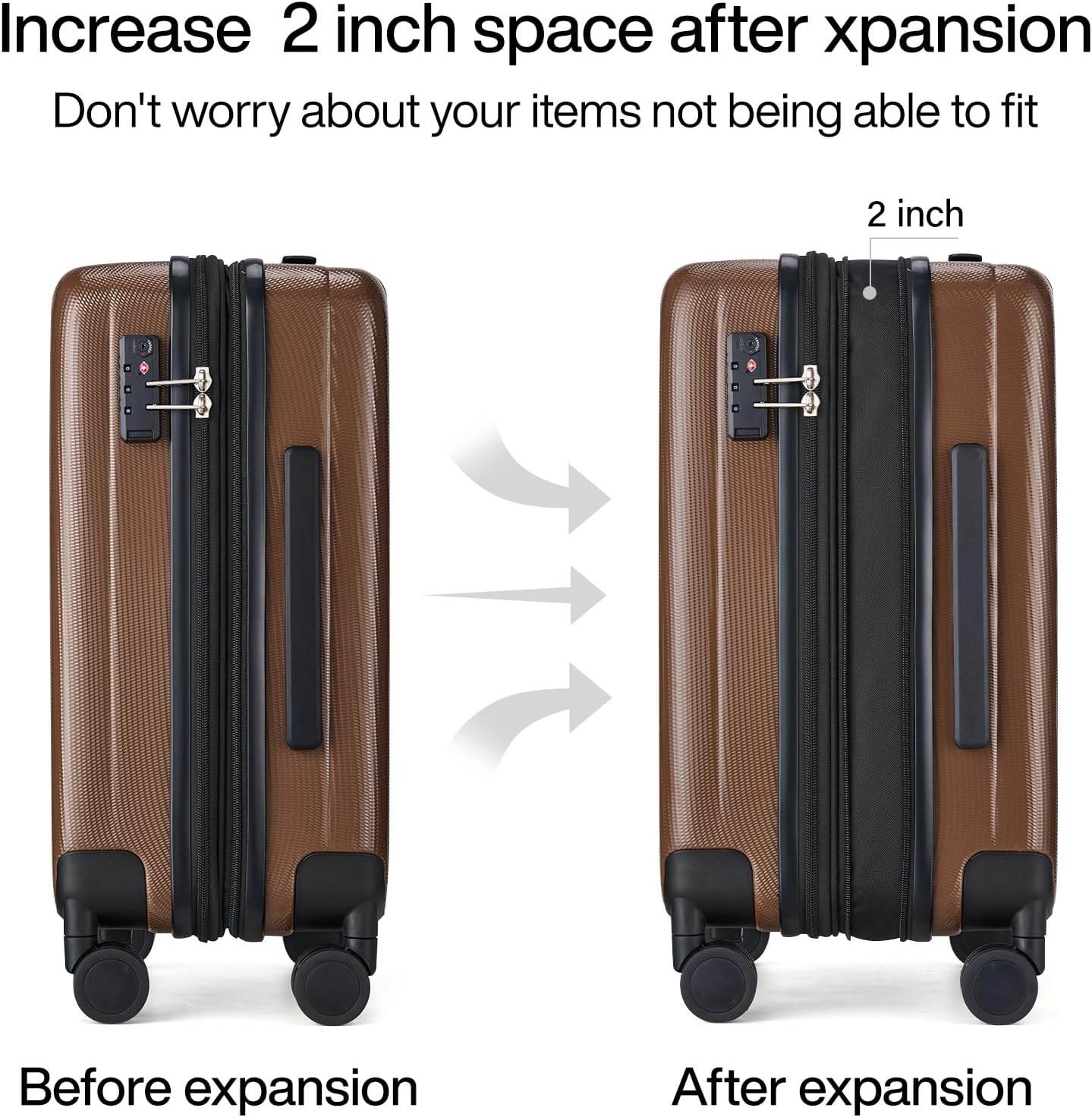 Hanke 29 Inch Expandable Checked Luggage Lightweight PC Hard Shell Luggage Suitcases with Wheels Tsa Luggage Rolling Large Suitcase Travel Luggage Bag for Study Abroad(Brown)