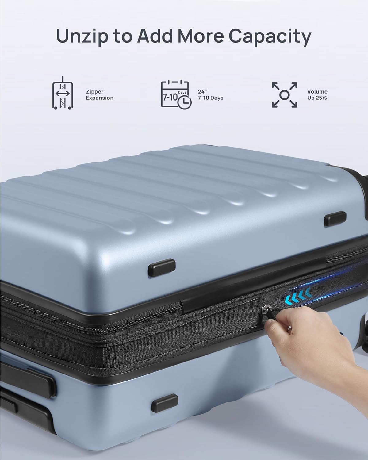 NINETYGO Medium Checked Luggage 24 Inch, Checking In Luggage with Smooth Spinner Wheels, Expandable, Hard Shell PC Suitcase, Lightweight Travel Luggage, TSA Approved (Shadow, Rhine Max)