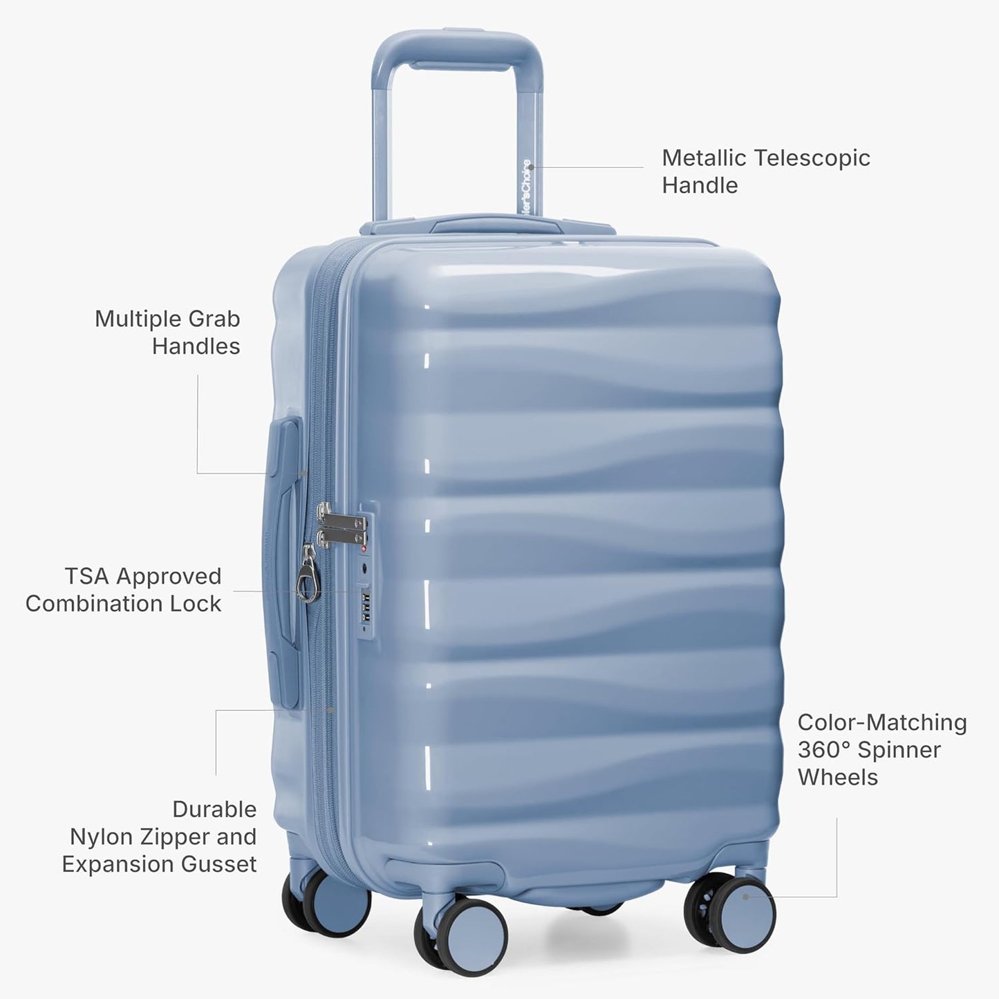 Traveler's Choice Edinburgh II Hardside Spinner Luggage with TSA Lock, Blue, 25" Medium